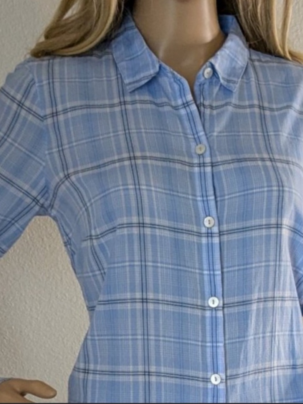 J. Jill Light Blue Plaid Button Down Shirt